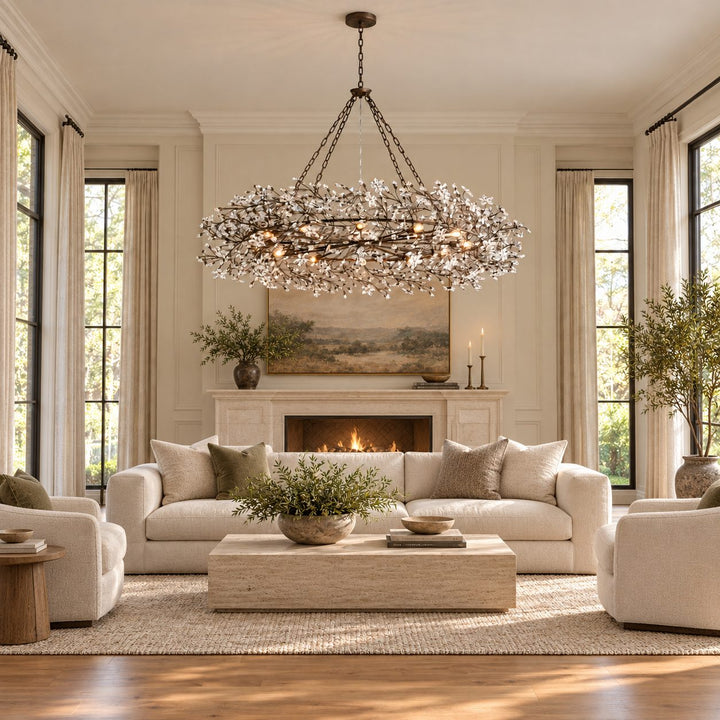 Modern Crystal Chandelier Adjustable Hanging Iron Fixture with Multiple Light Sockets