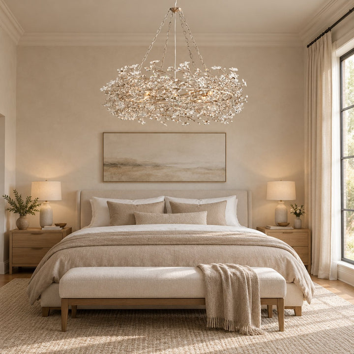 Modern Crystal Chandelier Adjustable Hanging Iron Fixture with Multiple Light Sockets