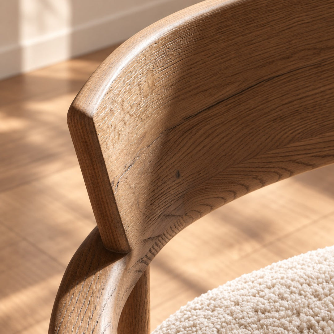 Modern Accent Chair Solid Oak Frame Thick Cushioned Seat Natural Shearling Upholstery