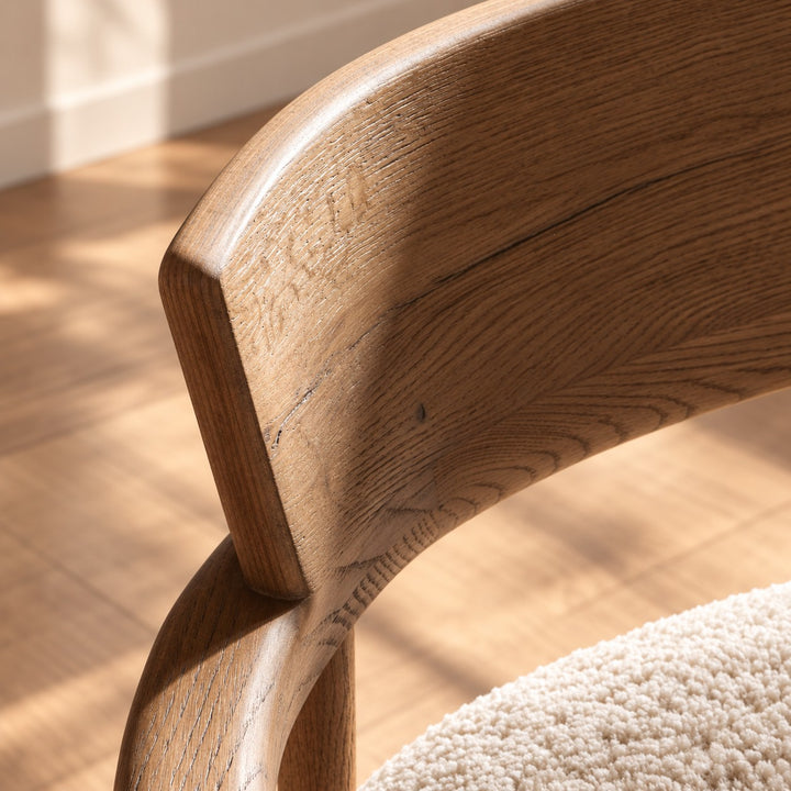 Modern Accent Chair Solid Oak Frame Thick Cushioned Seat Natural Shearling Upholstery