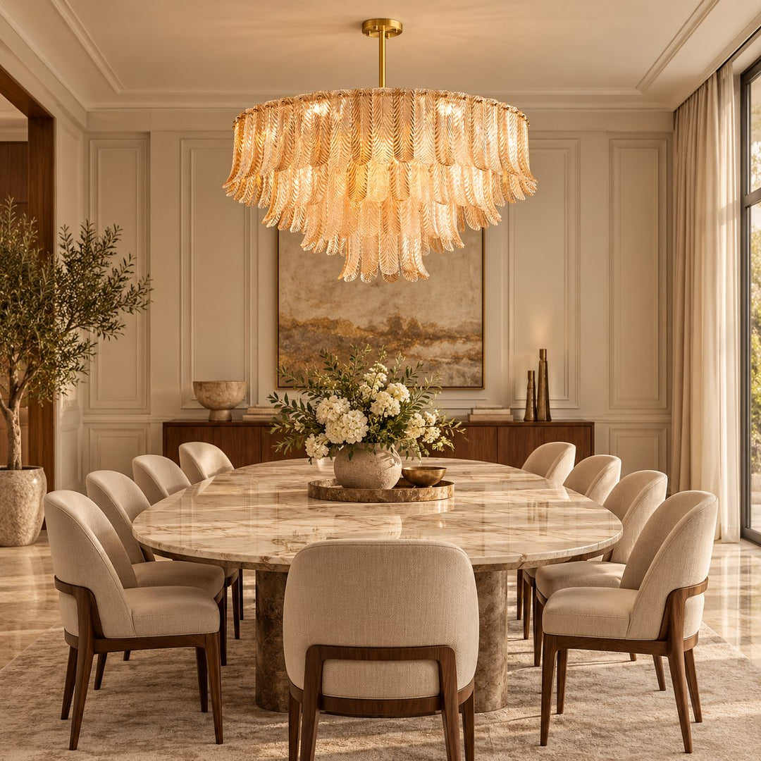 Modern Flush Mount Ceiling Light with Metal Frame and Amber Glass LED Illumination