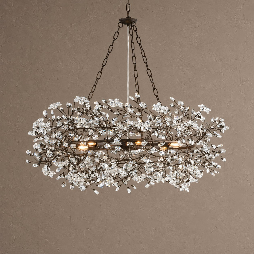 Modern Crystal Chandelier Adjustable Hanging Iron Fixture with Multiple Light Sockets