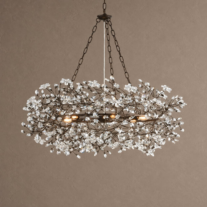 Modern Crystal Chandelier Adjustable Hanging Iron Fixture with Multiple Light Sockets