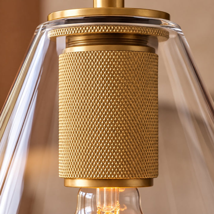 Modern Clear Glass Pendant Light with Natural Brass Finish – E27 Single Pendant