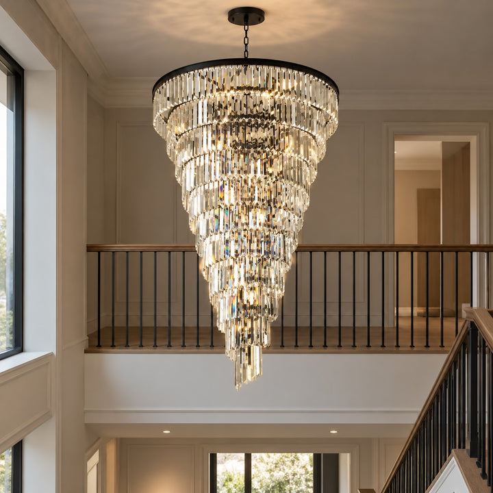 Contemporary Designer Chandelier Hanging Ceiling Light with Adjustable Chain Dimmable Crystal and Metal