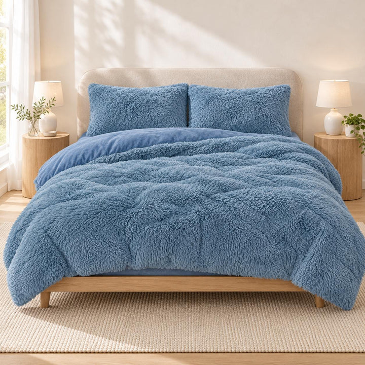 Cozy Plush Bedding Set Soft Duvet Cover Fluffy Pillowcases Fleece Fabric Machine Washable