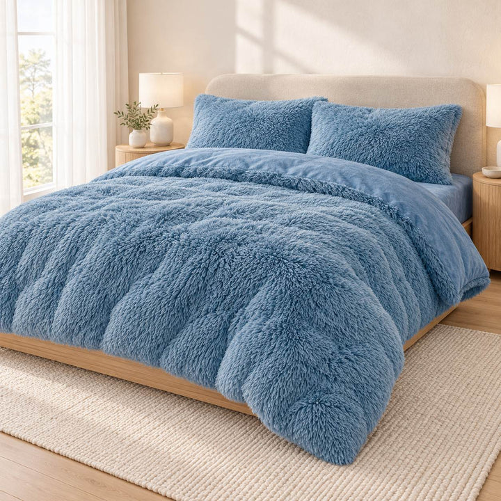 Cozy Plush Bedding Set Soft Duvet Cover Fluffy Pillowcases Fleece Fabric Machine Washable