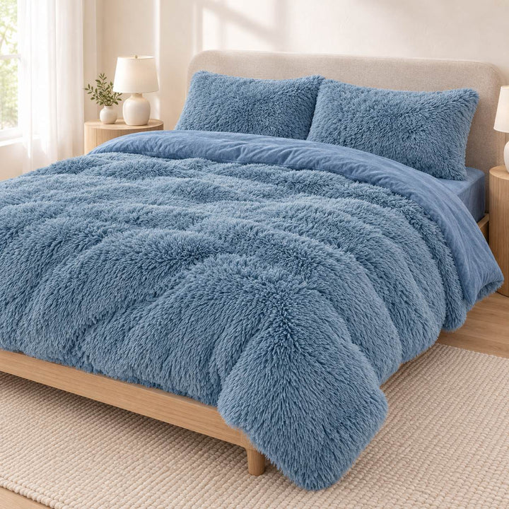 Cozy Plush Bedding Set Soft Duvet Cover Fluffy Pillowcases Fleece Fabric Machine Washable