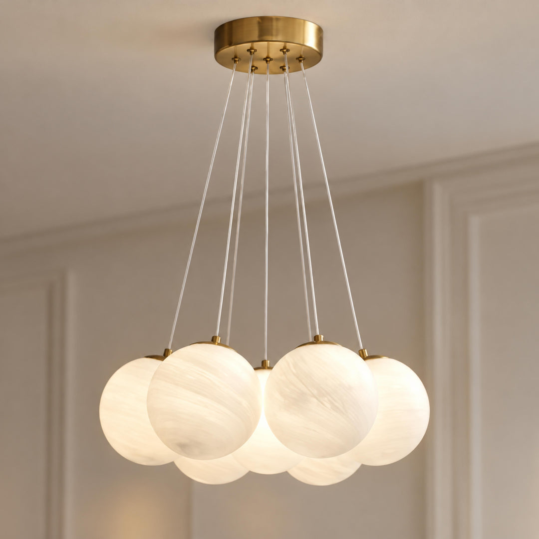 Modern Glass Chandelier Ceiling Light Hanging Metal Frame LED Compatible for Elegant Illumination