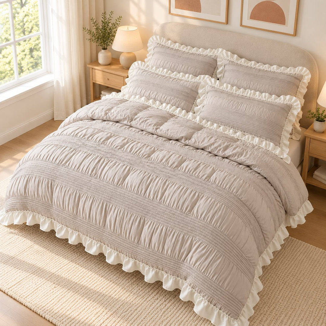 Chic Ruffle Bedding Set Twin Queen King Size Soft Polyester Decorative Duvet Cover Flat Sheet Pillowcase