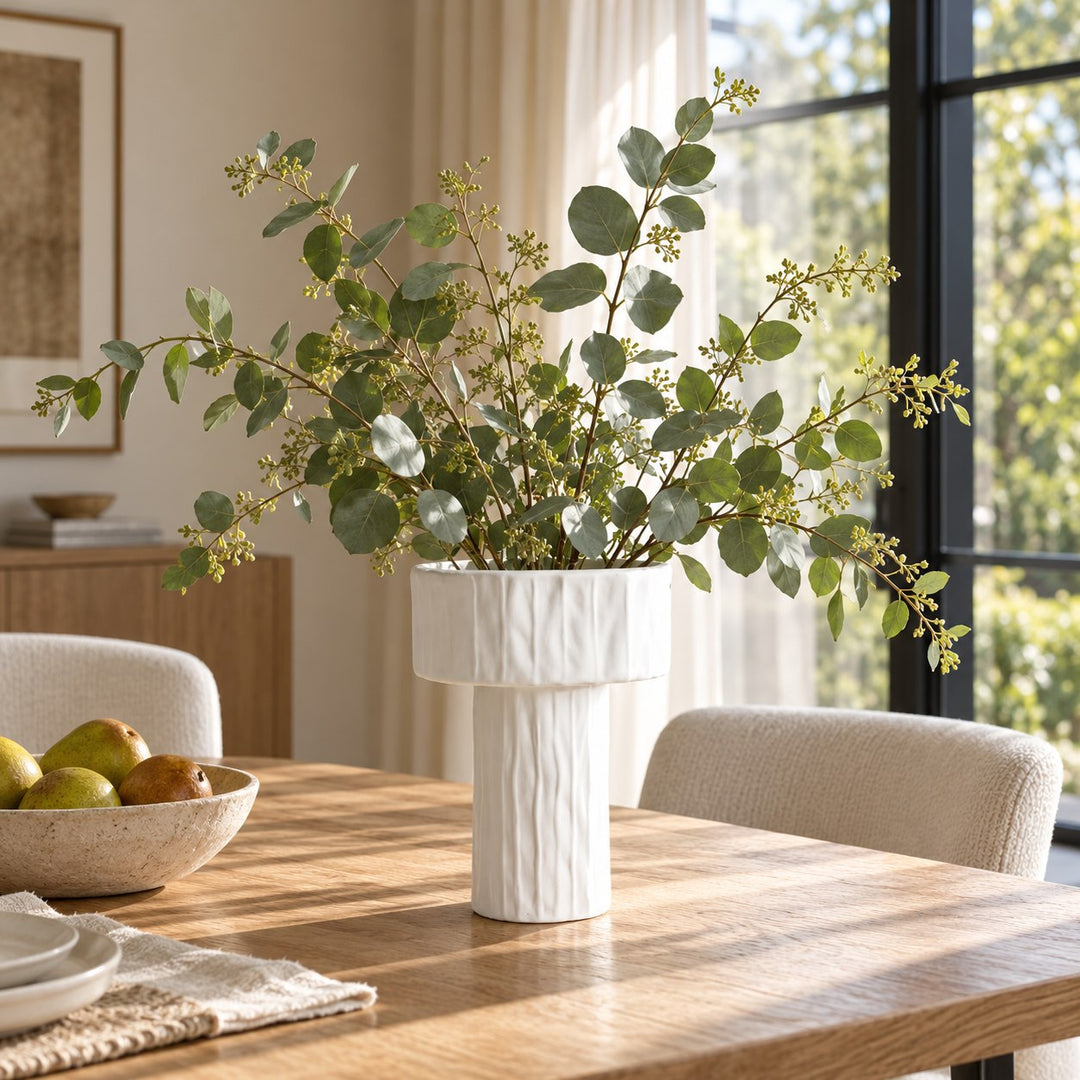 Modern Ceramic Vase Medium Pedestal Design Matte White Decorative for Dried Arrangements