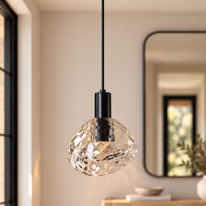 Modern K10 Crystal Pendant Light with Black Brass Frame – G4 LED Ceiling Light