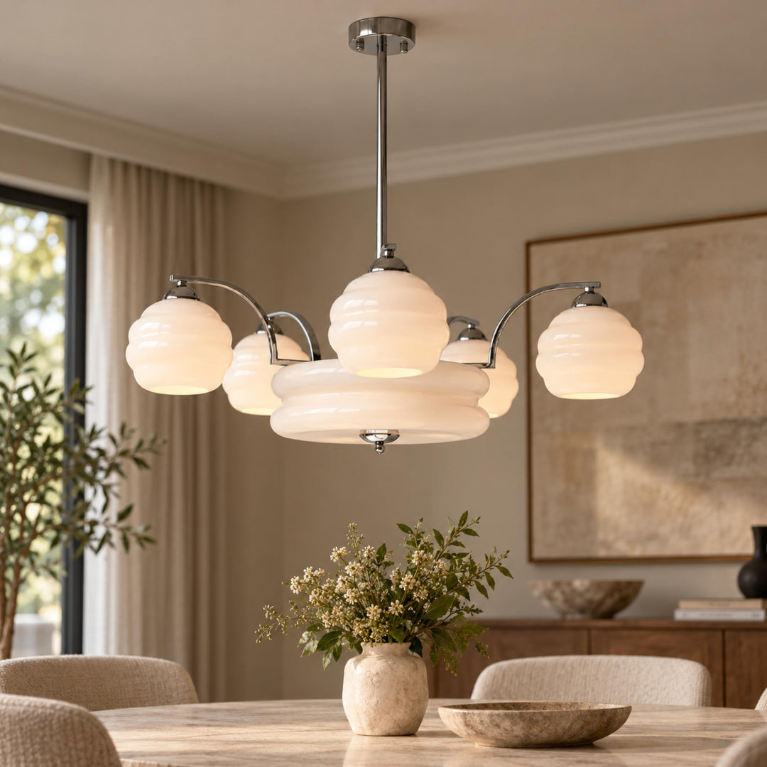 Art Deco Chandelier Ceiling Light Flush Mount Metal Frame Multiple Bulbs Indoor Lighting