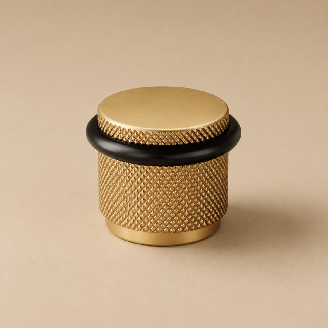 Floor Mounted Door Stop with Rubber Impact Absorber in Brass for Wall Protection
