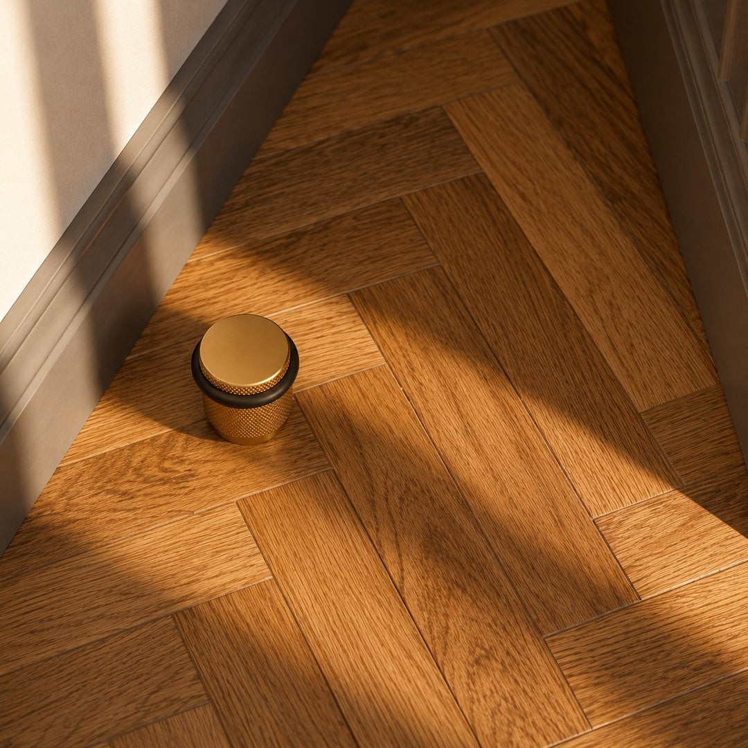 Floor Mounted Door Stop with Rubber Impact Absorber in Brass for Wall Protection