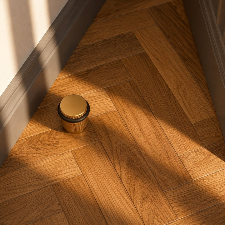 Floor Mounted Door Stop with Rubber Impact Absorber in Brass for Wall Protection