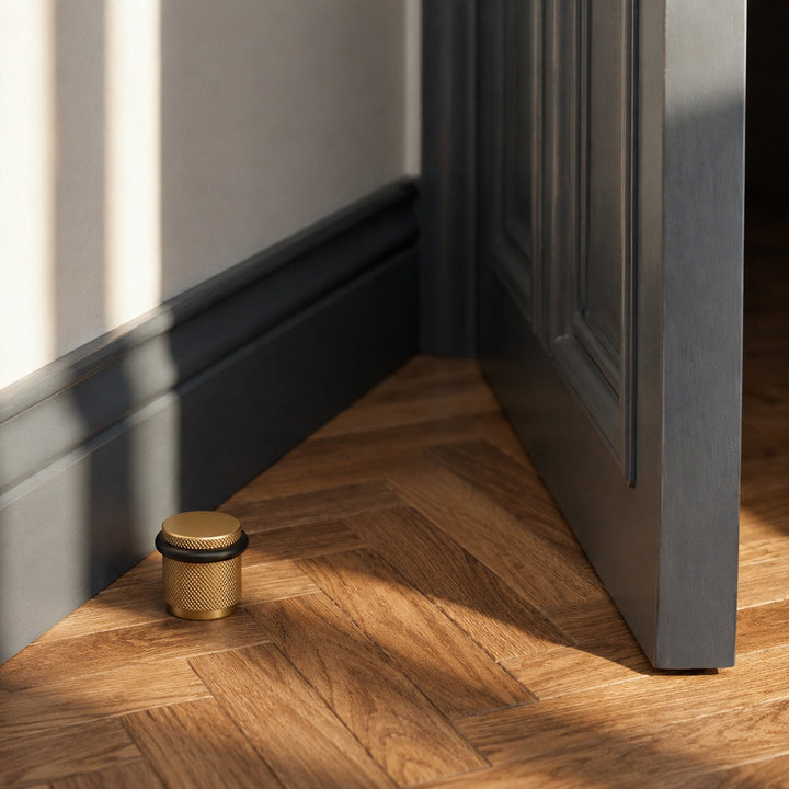 Floor Mounted Door Stop with Rubber Impact Absorber in Brass for Wall Protection