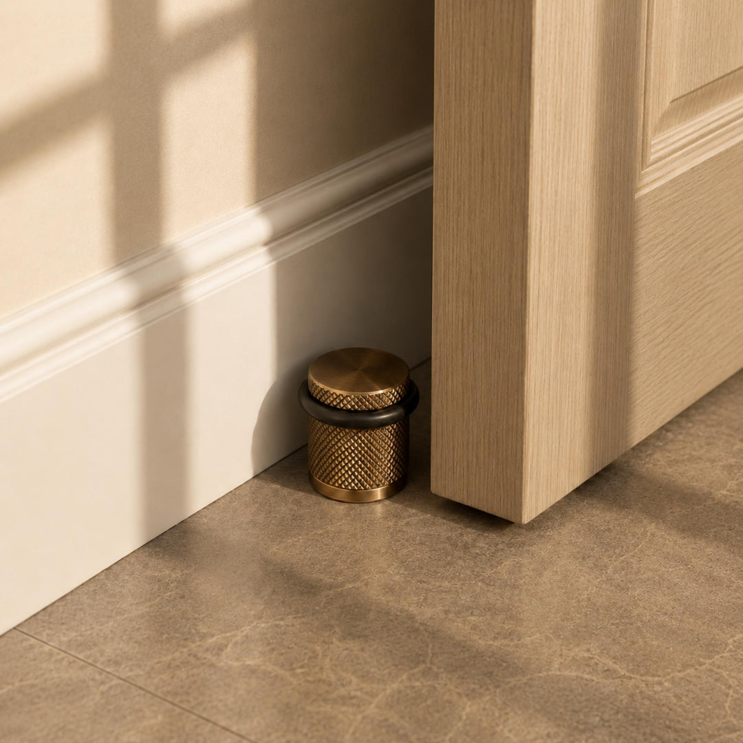 Floor Mounted Door Stop with Rubber Impact Absorber in Brass for Wall Protection
