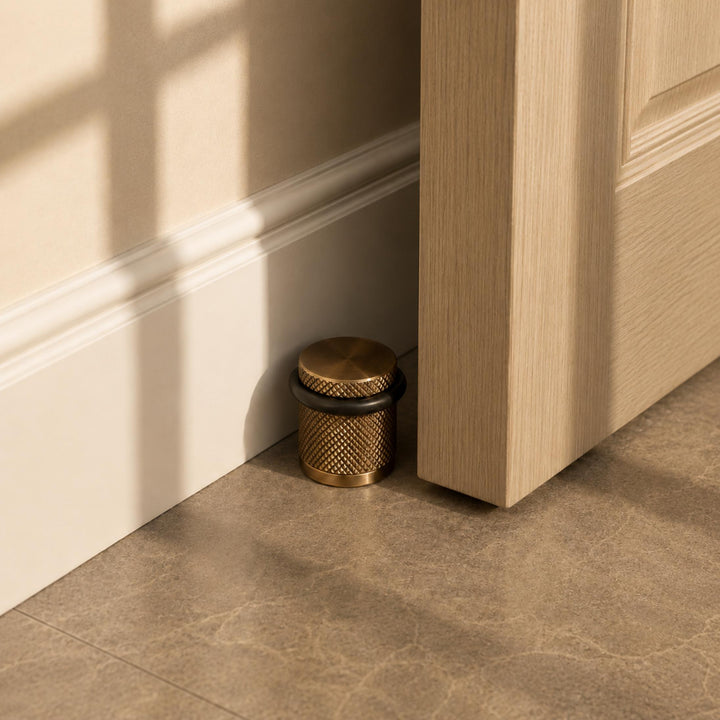 Floor Mounted Door Stop with Rubber Impact Absorber in Brass for Wall Protection