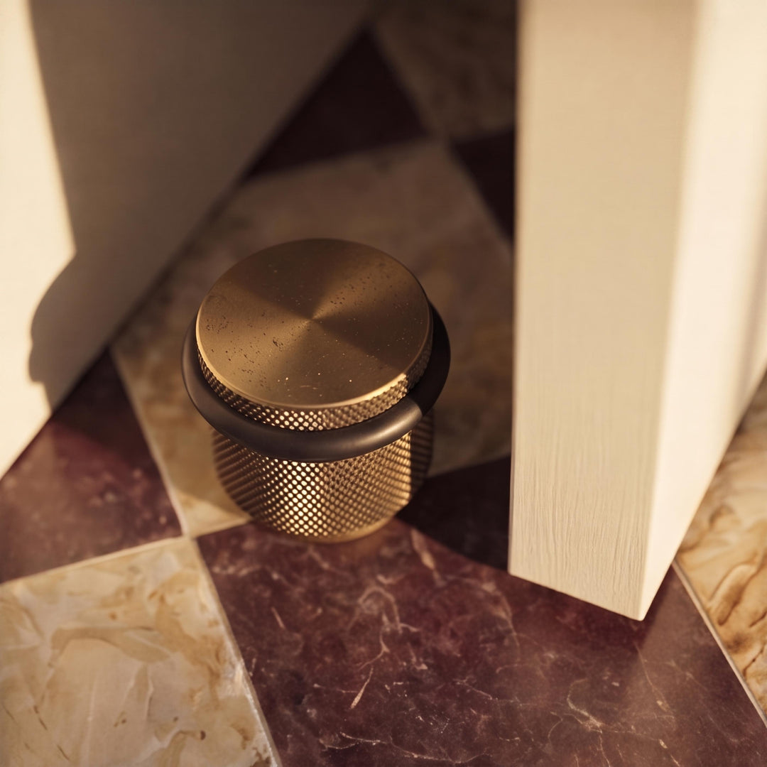 Floor Mounted Door Stop with Rubber Impact Absorber in Brass for Wall Protection