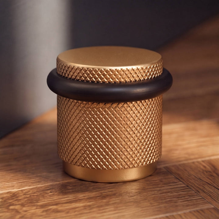 Floor Mounted Door Stop with Rubber Impact Absorber in Brass for Wall Protection