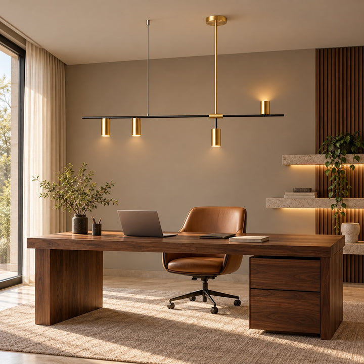 Modern Linear Pendant Lamp Ceiling Mounted Metal Frame Adjustable Height LED Lighting