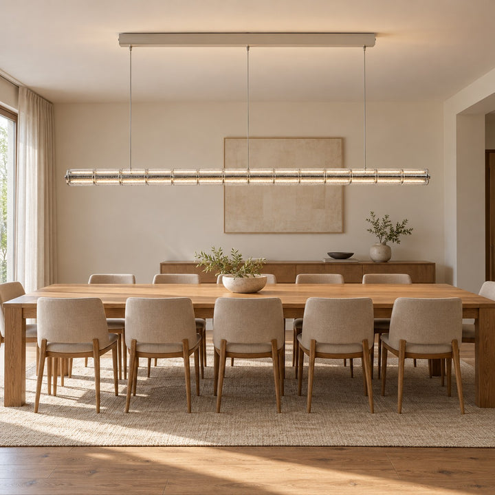 Modern Segmented Glass Chandelier Ceiling Light Metal Frame Clear Glass Design