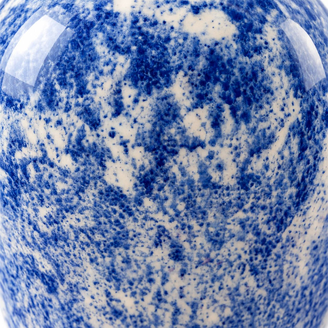 Hand-Painted Porcelain Vase Blue Marbled Decorative Accent 38 cm Unique Artisan Design
