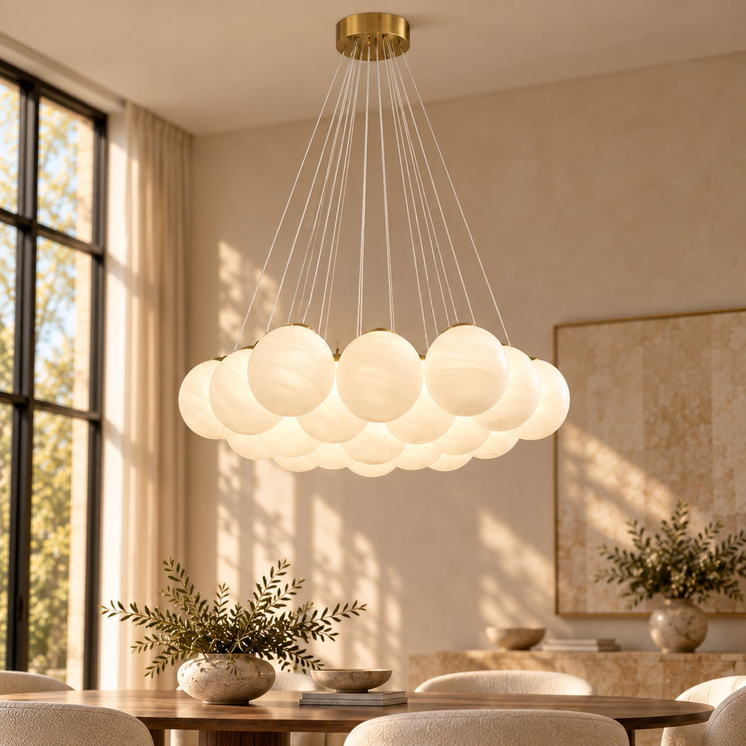 Modern Glass Chandelier Ceiling Light Hanging Metal Frame LED Compatible for Elegant Illumination
