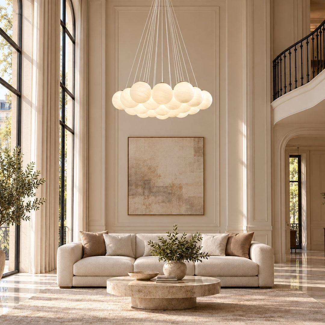 Modern Glass Chandelier Ceiling Light Hanging Metal Frame LED Compatible for Elegant Illumination