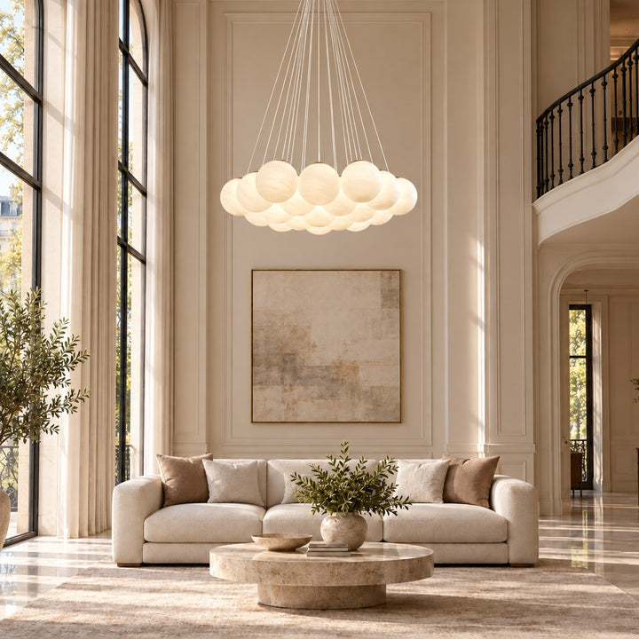 Modern Glass Chandelier Ceiling Light Hanging Metal Frame LED Compatible for Elegant Illumination