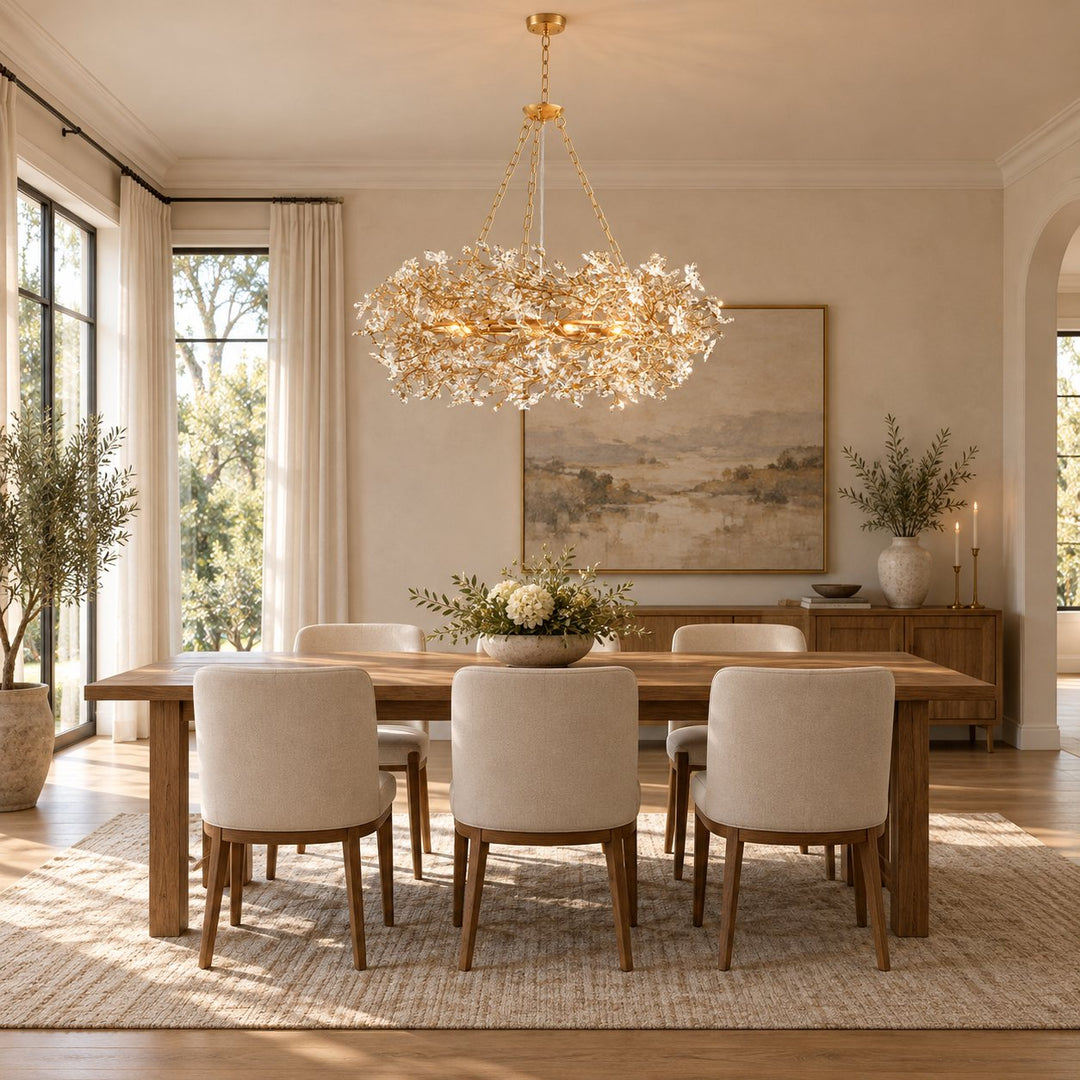 Modern Crystal Chandelier Adjustable Hanging Iron Fixture with Multiple Light Sockets