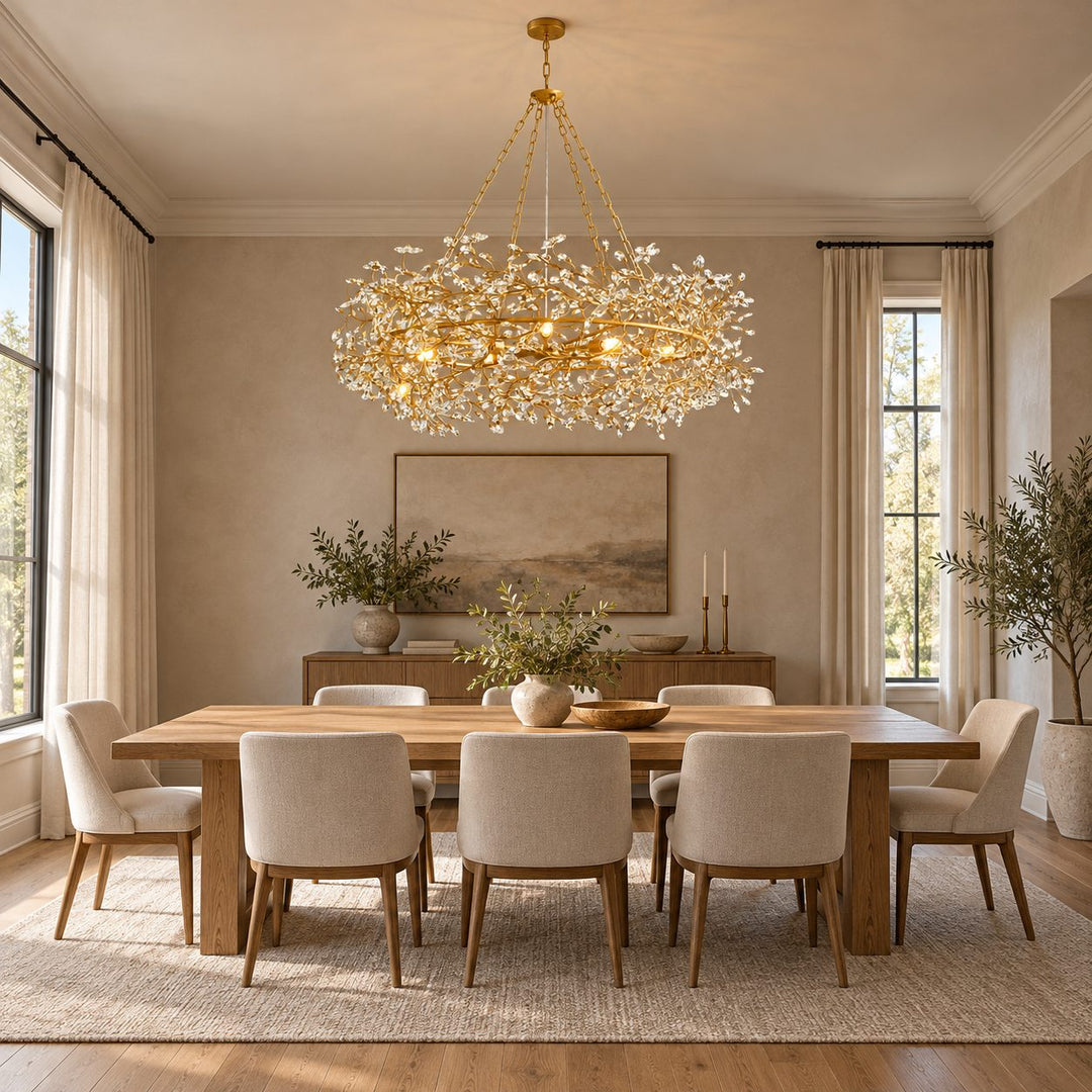 Modern Crystal Chandelier Adjustable Hanging Iron Fixture with Multiple Light Sockets