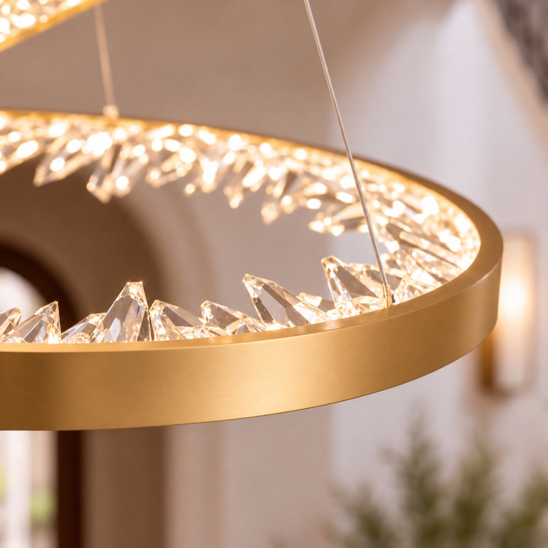 Modern Circle Crystal Chandelier Ceiling Mounted Metal Frame Integrated LED Lighting