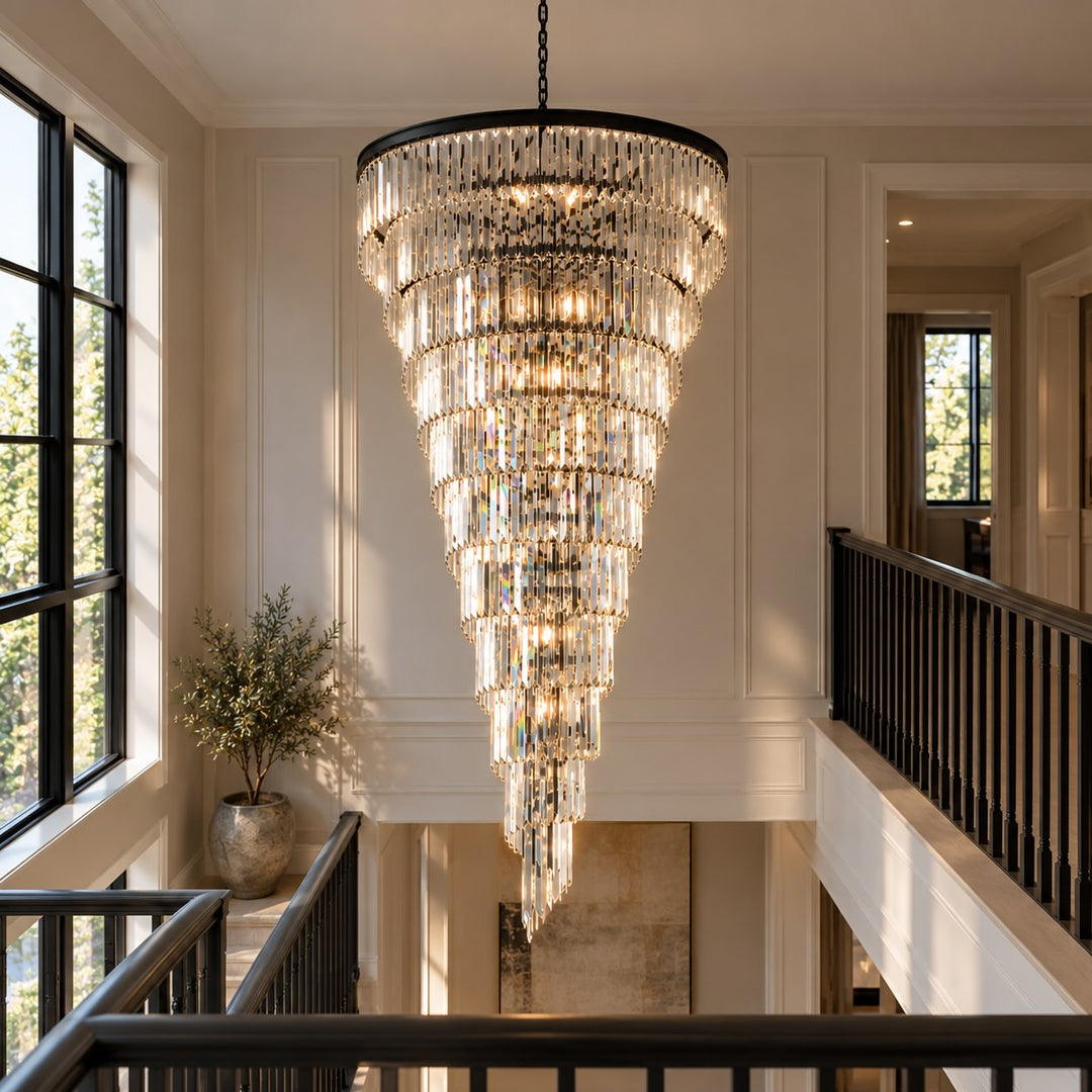 Contemporary Designer Chandelier Hanging Ceiling Light with Adjustable Chain Dimmable Crystal and Metal