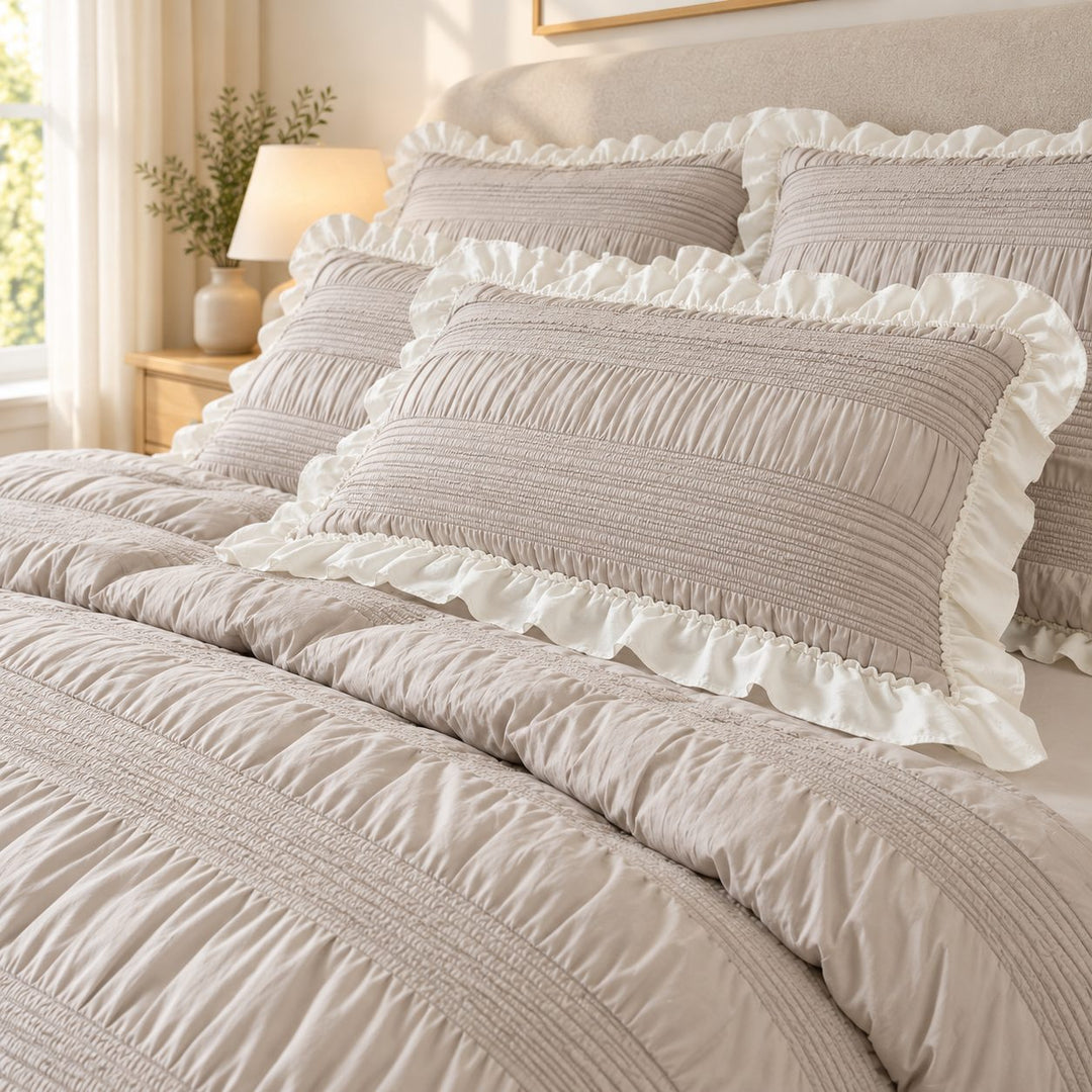 Chic Ruffle Bedding Set Twin Queen King Size Soft Polyester Decorative Duvet Cover Flat Sheet Pillowcase