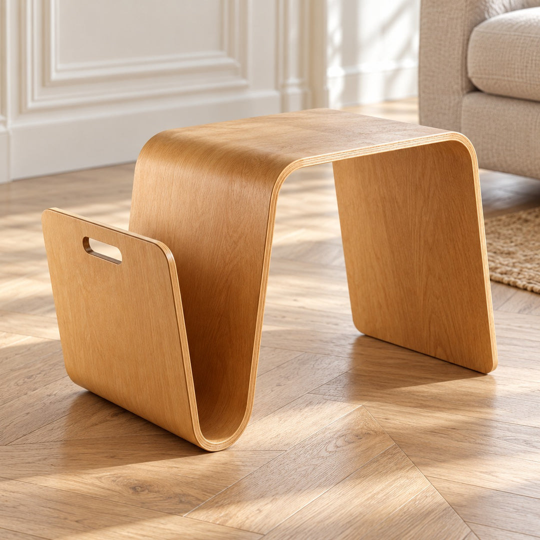Modern Minimalist Side Table Solid Pine Wood N-Shape Design with Open Shelf for Small Spaces