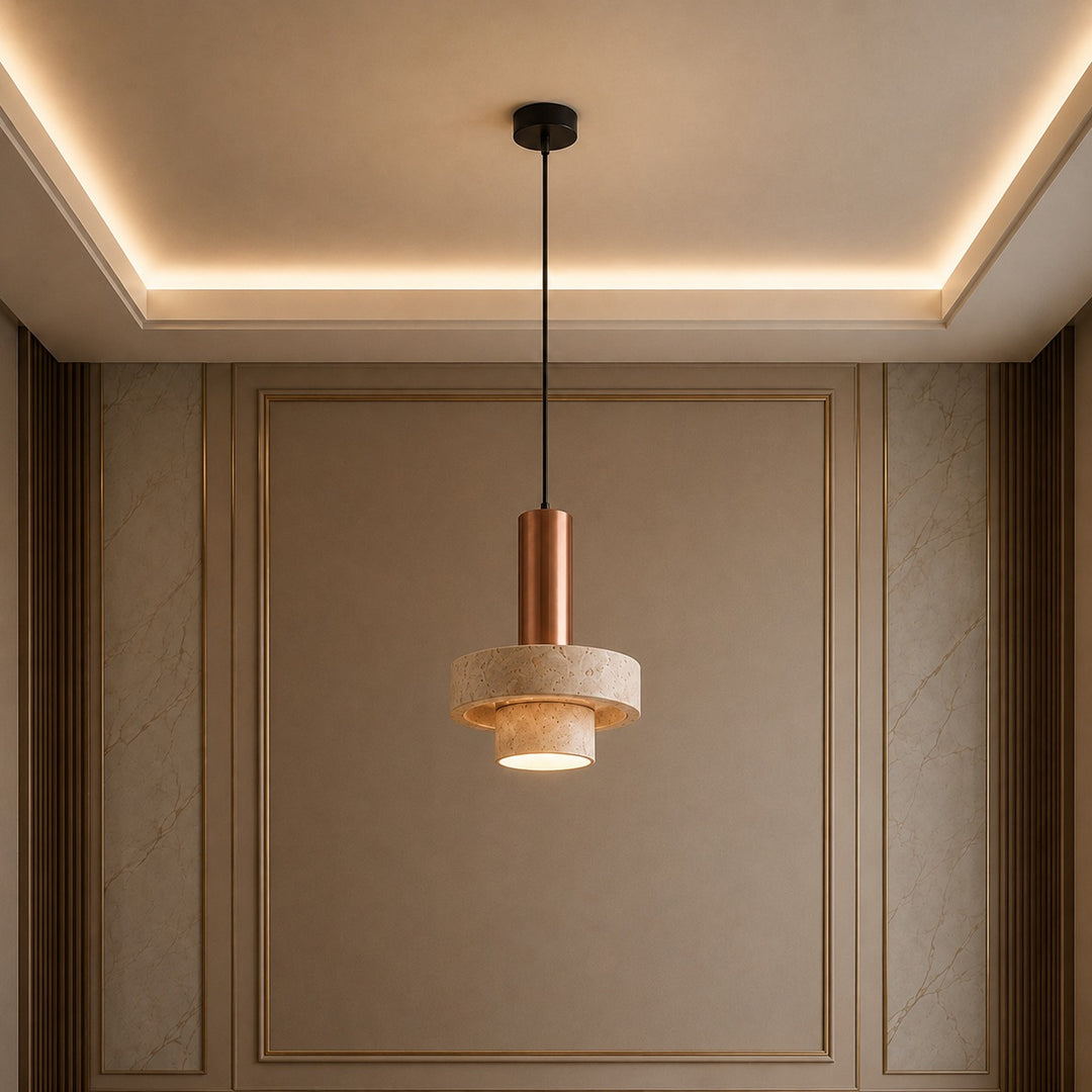 Modern Pendant Lamp Hanging Terrazzo and Metal Construction Adjustable Height for Indoor Use