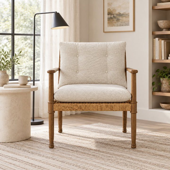 Modern Accent Armchair with Tufted Cushions and Durable Ash Wood Frame for Stylish Comfort