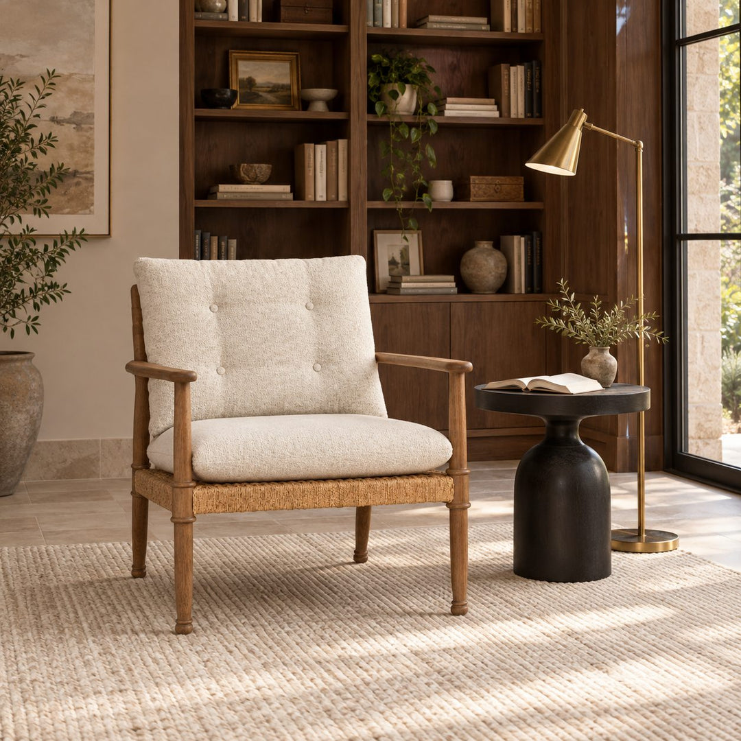 Modern Accent Armchair with Tufted Cushions and Durable Ash Wood Frame for Stylish Comfort