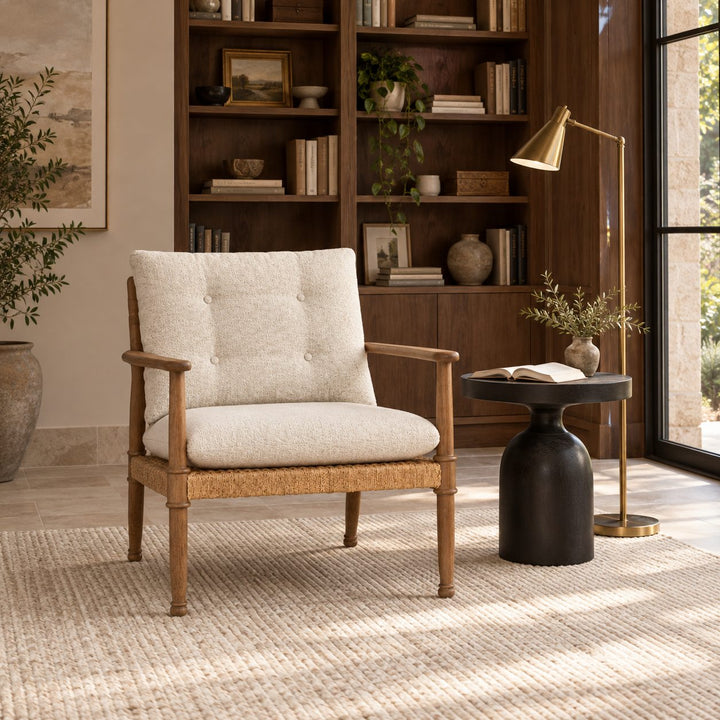 Modern Accent Armchair with Tufted Cushions and Durable Ash Wood Frame for Stylish Comfort