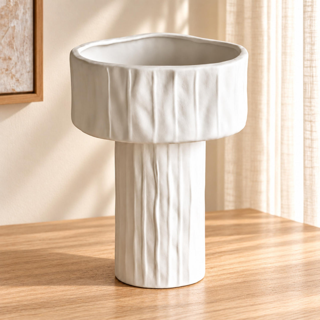 Modern Ceramic Vase Medium Pedestal Design Matte White Decorative for Dried Arrangements