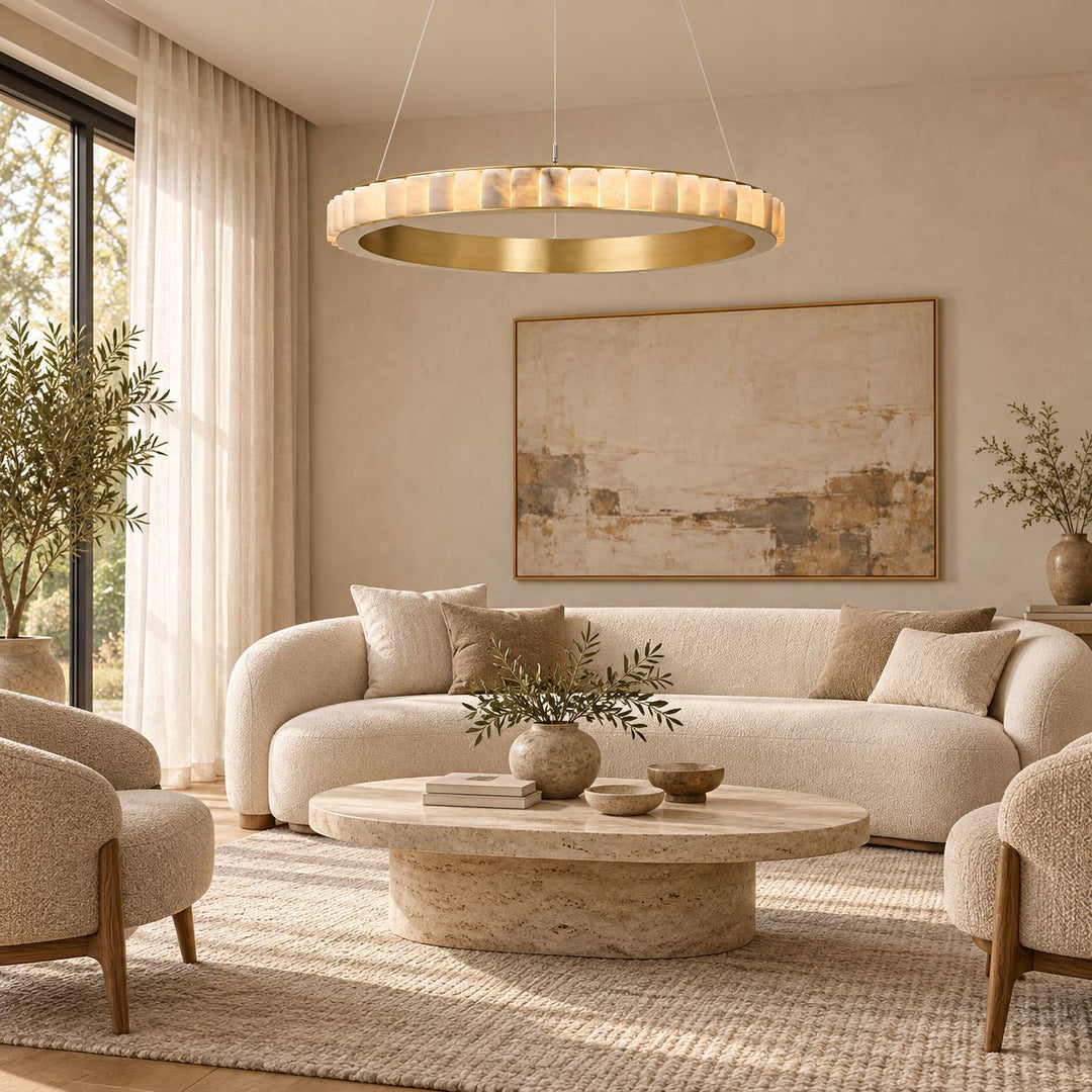 Modern Halo Chandelier Ceiling Light Flush Mount Metal Frame Adjustable Lighting