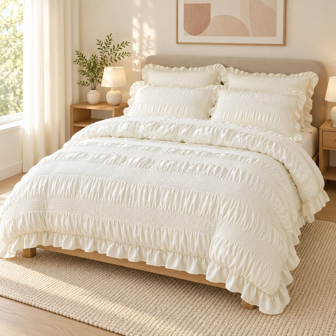 Chic Ruffle Bedding Set Twin Queen King Size Soft Polyester Decorative Duvet Cover Flat Sheet Pillowcase