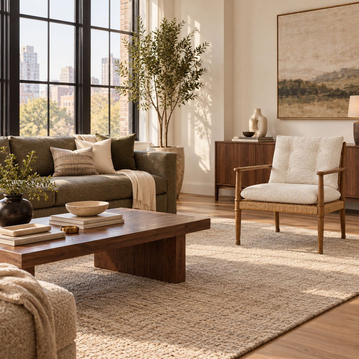 Modern Accent Armchair with Tufted Cushions and Durable Ash Wood Frame for Stylish Comfort