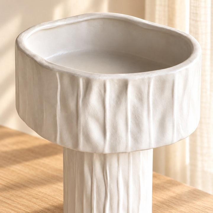 Modern Ceramic Vase Medium Pedestal Design Matte White Decorative for Dried Arrangements