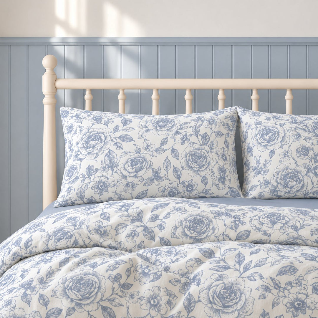 Vintage Floral Print Duvet Cover Set with Flat Sheet and Pillow Cases in Soft Polyester