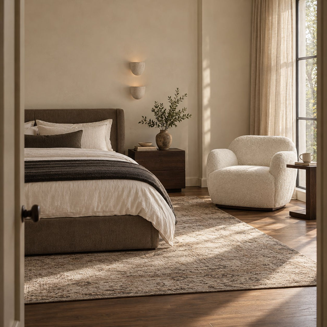 Modern Swivel Chair with Contoured Seat Upholstered Fabric for Comfortable Stylish Living Spaces