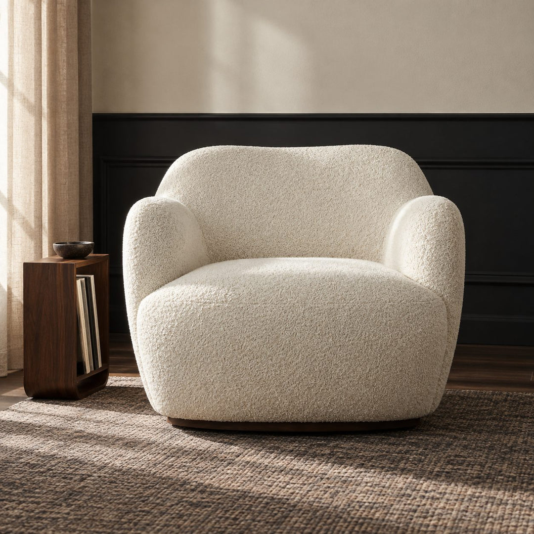 Modern Swivel Chair with Contoured Seat Upholstered Fabric for Comfortable Stylish Living Spaces