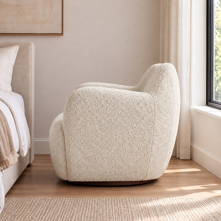 Modern Swivel Chair with Contoured Seat Upholstered Fabric for Comfortable Stylish Living Spaces